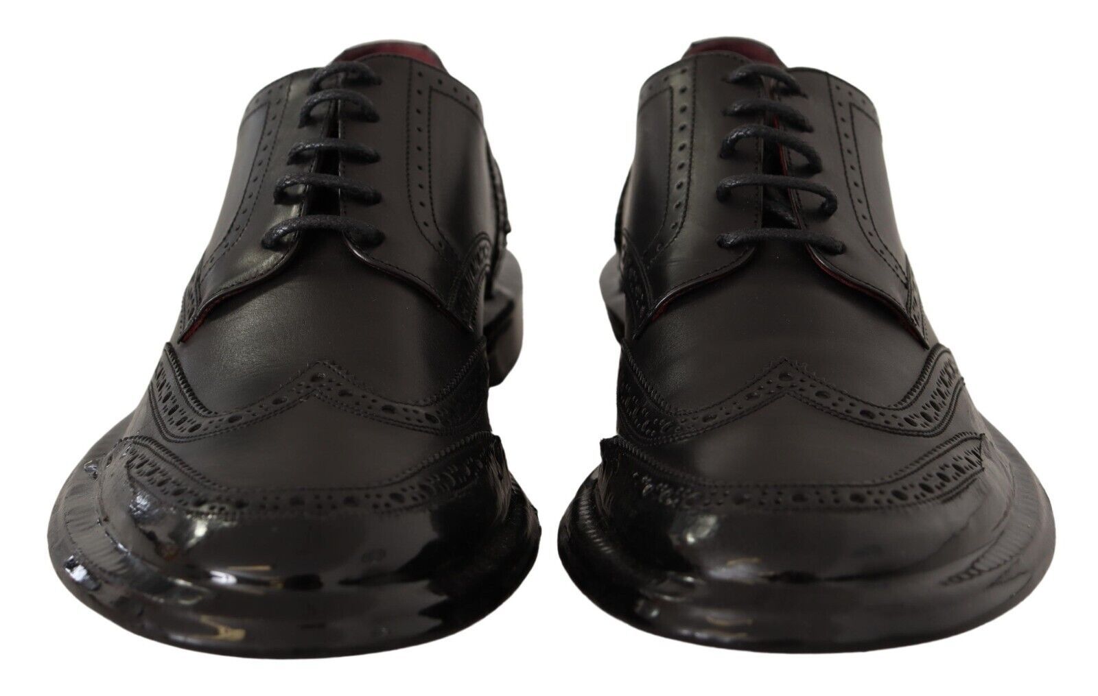 Black Leather Oxford Wingtip Formal Derby Shoes - ventzia