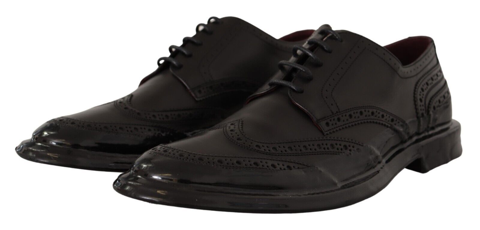 Black Leather Oxford Wingtip Formal Derby Shoes - ventzia