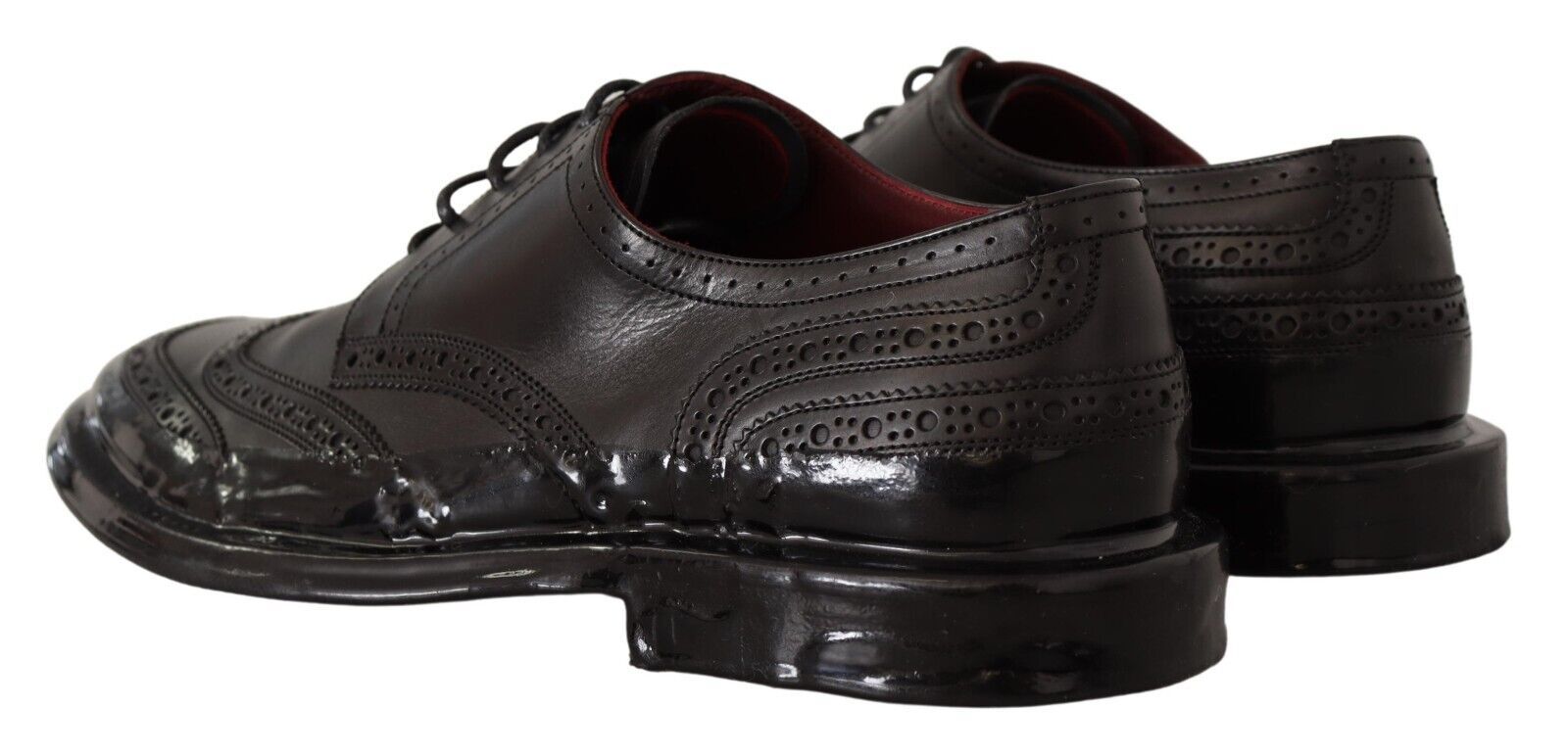 Black Leather Oxford Wingtip Formal Derby Shoes - ventzia