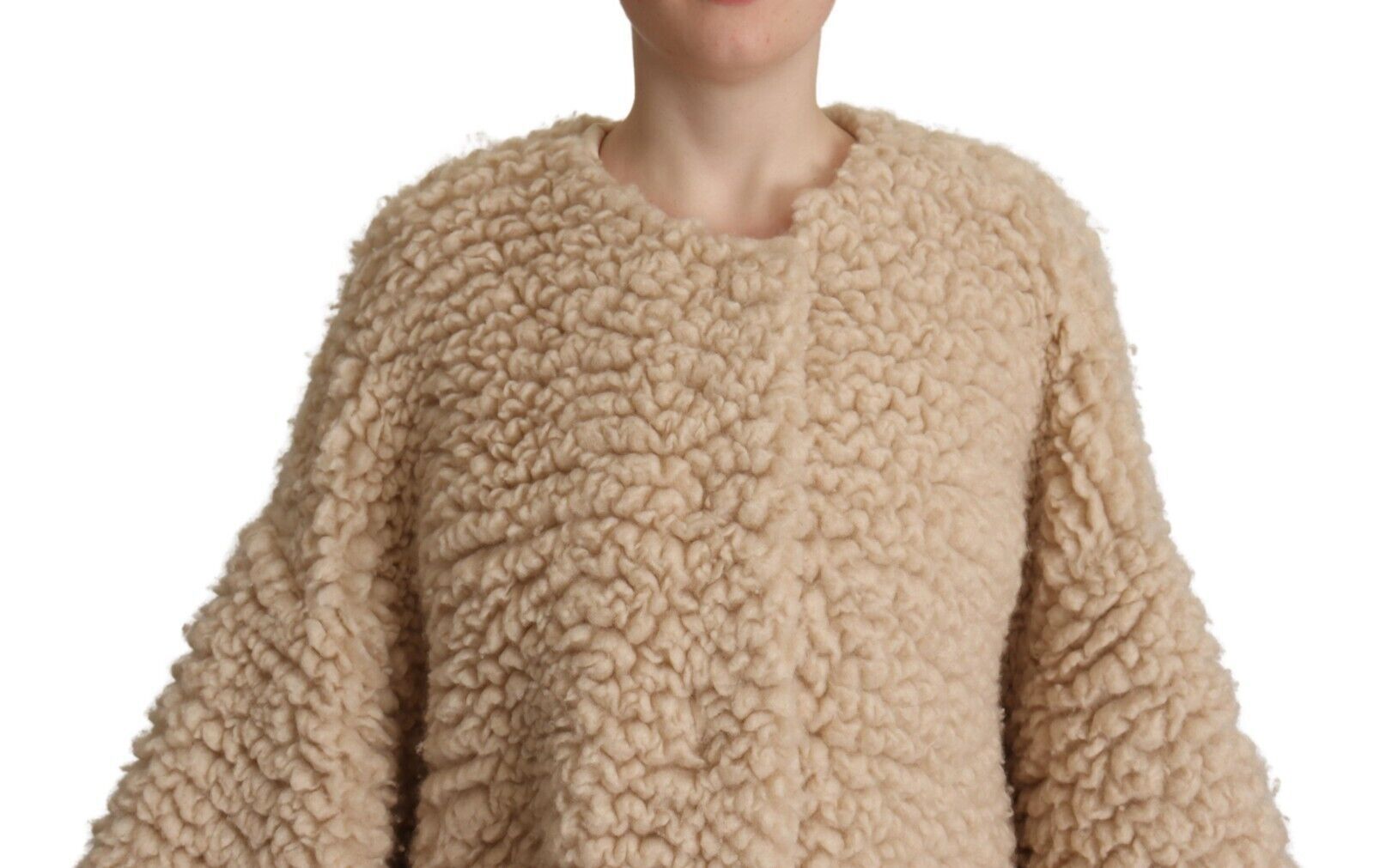 Beige Cashmere Wool Faux Fur Coat Jacket