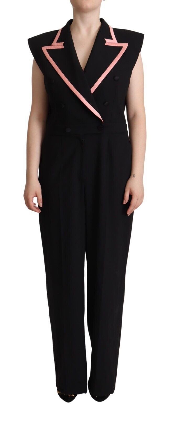 Black Wool Blend Sleeveless Jumpsuit Dress - ventzia