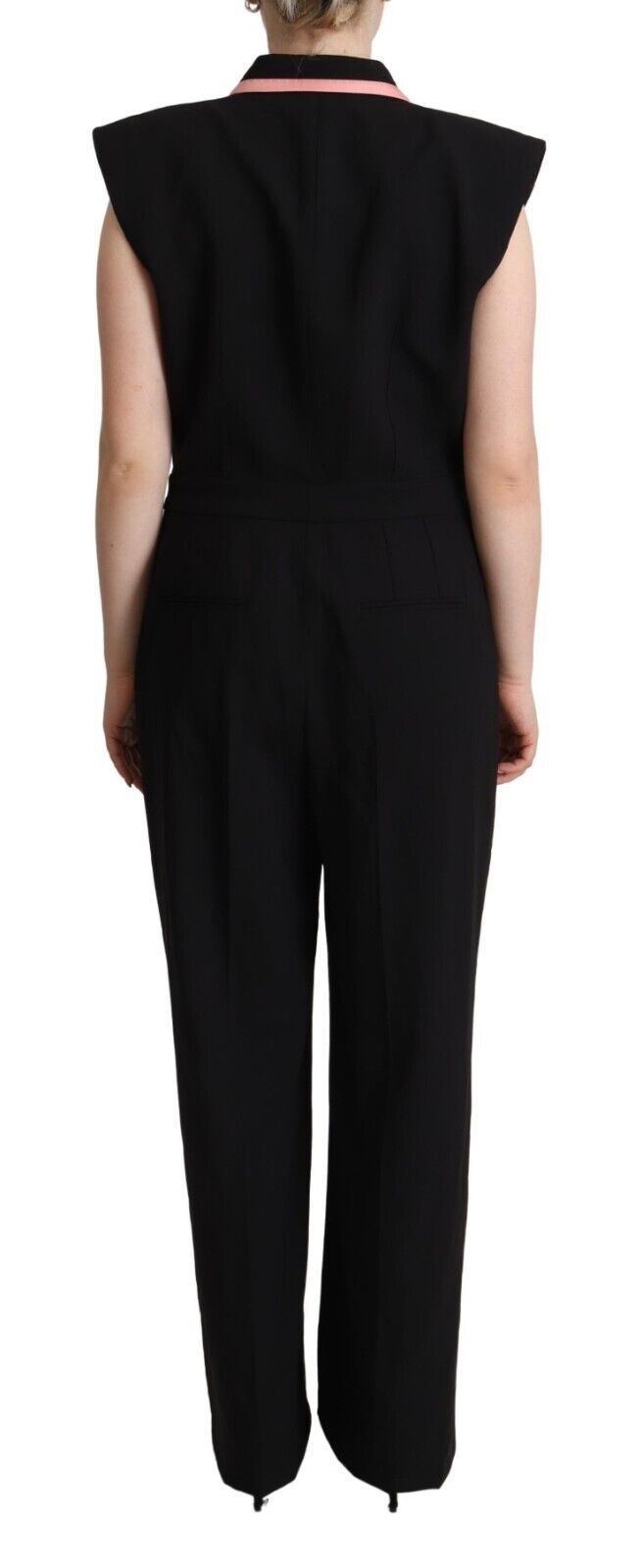 Black Wool Blend Sleeveless Jumpsuit Dress - ventzia