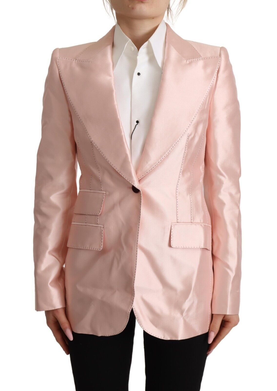 Pink Satin Long Sleeves Blazer Coat Jacket - ventzia