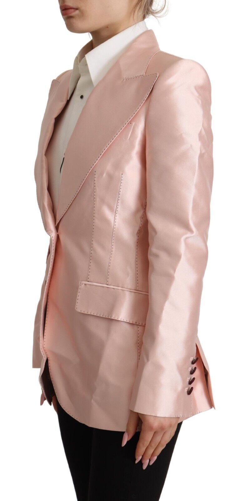 Pink Satin Long Sleeves Blazer Coat Jacket - ventzia