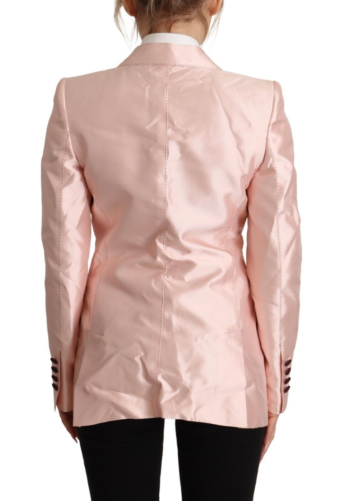 Pink Satin Long Sleeves Blazer Coat Jacket - ventzia