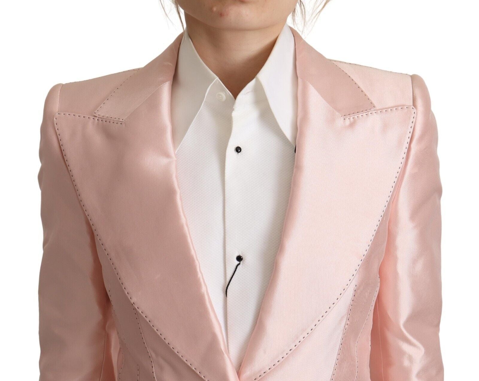 Pink Satin Long Sleeves Blazer Coat Jacket - ventzia