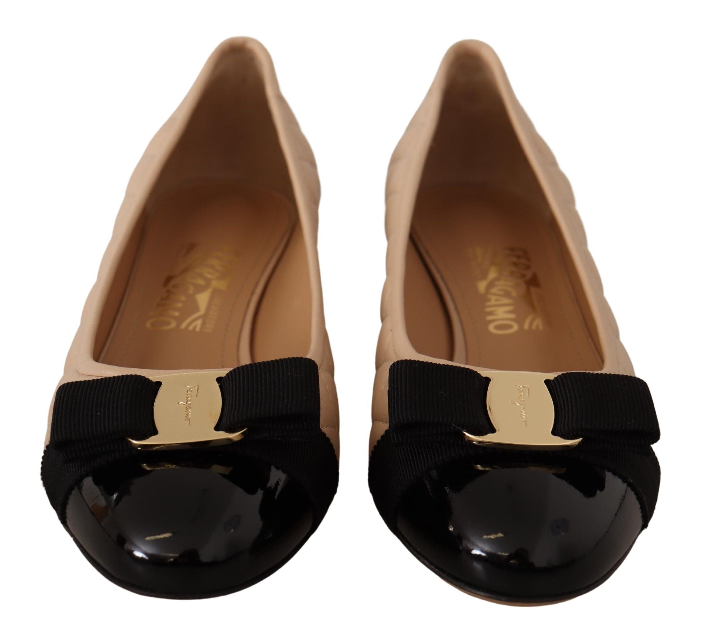 Beige and Black Nappa Leather Pumps Shoes - ventzia