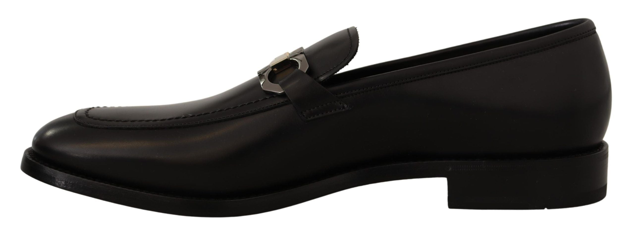 Suave Black Leather Gancio Bit Loafers - ventzia