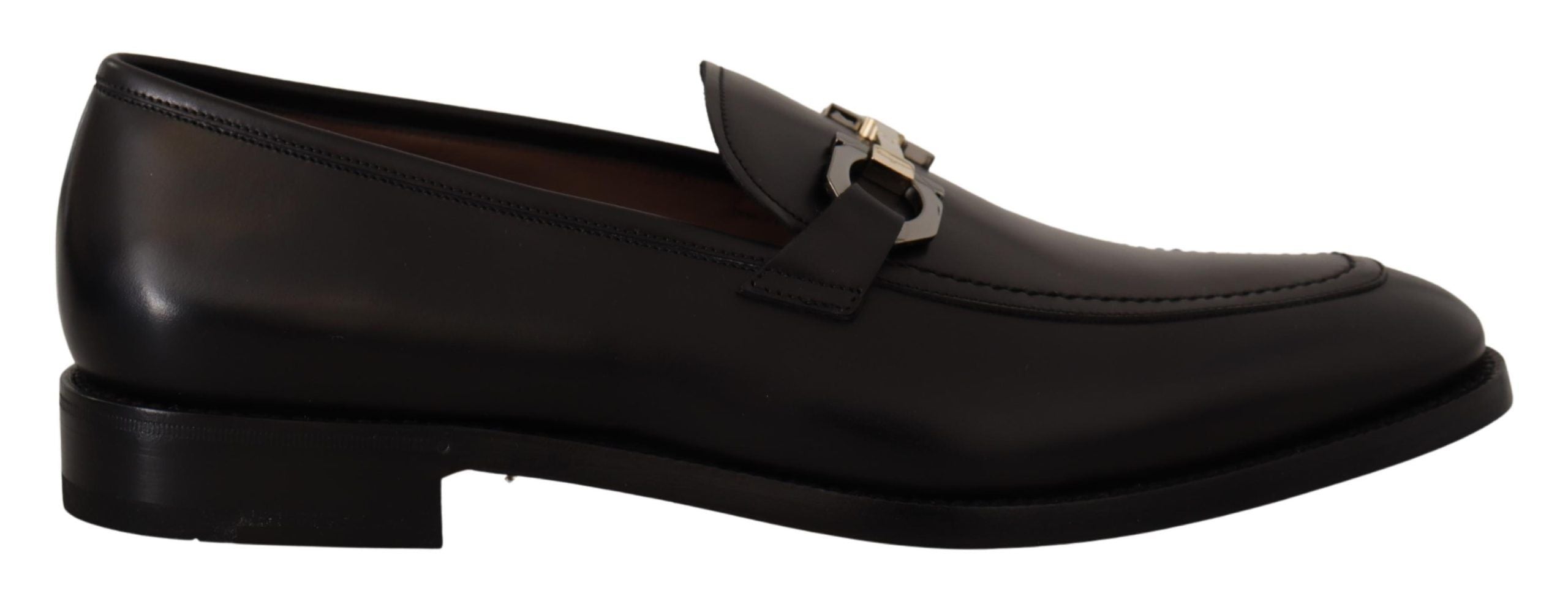 Suave Black Leather Gancio Bit Loafers - ventzia