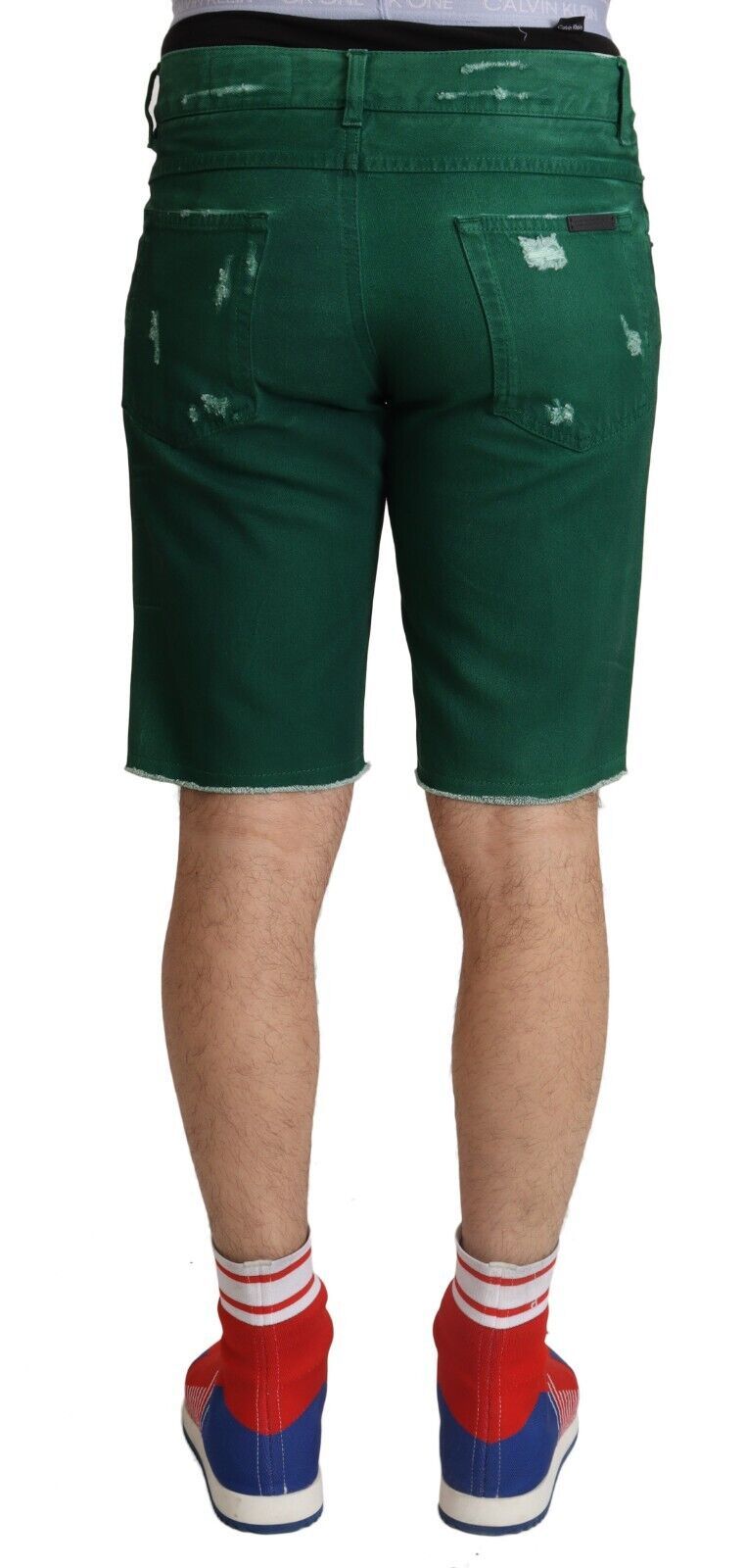 Green Tattered Cotton Men Denim Bermuda Shorts - ventzia