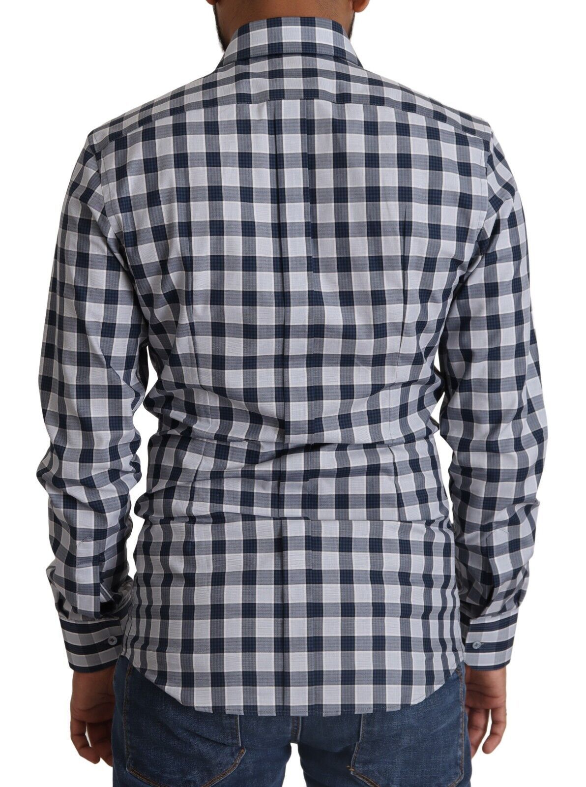 Blue White Check Cotton Slim Fit GOLD Shirt - ventzia