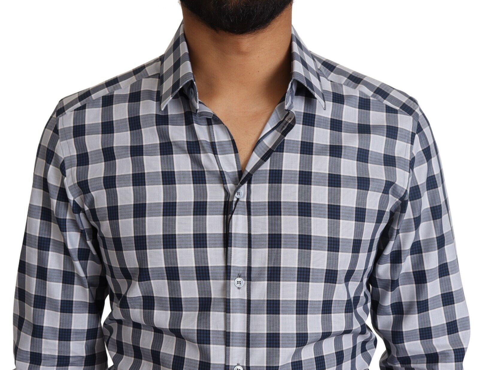 Blue White Check Cotton Slim Fit GOLD Shirt - ventzia