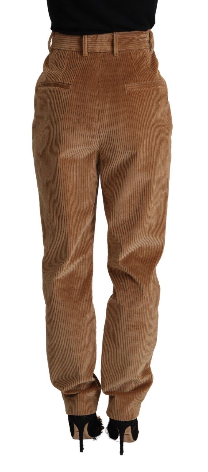 Brown Cotton Corduroy High Waist Skinny Pants - ventzia