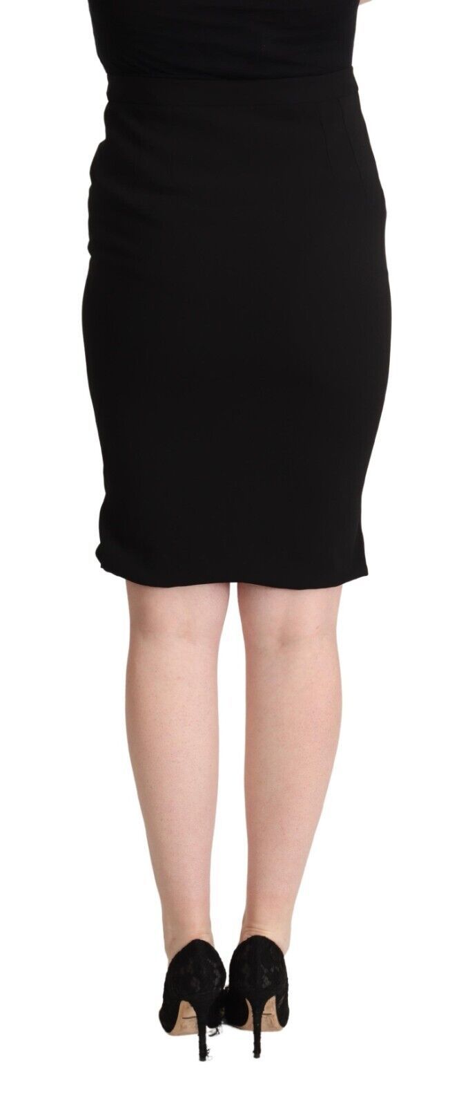 Black High Waist Knee Length Pencil Cut Skirt - ventzia