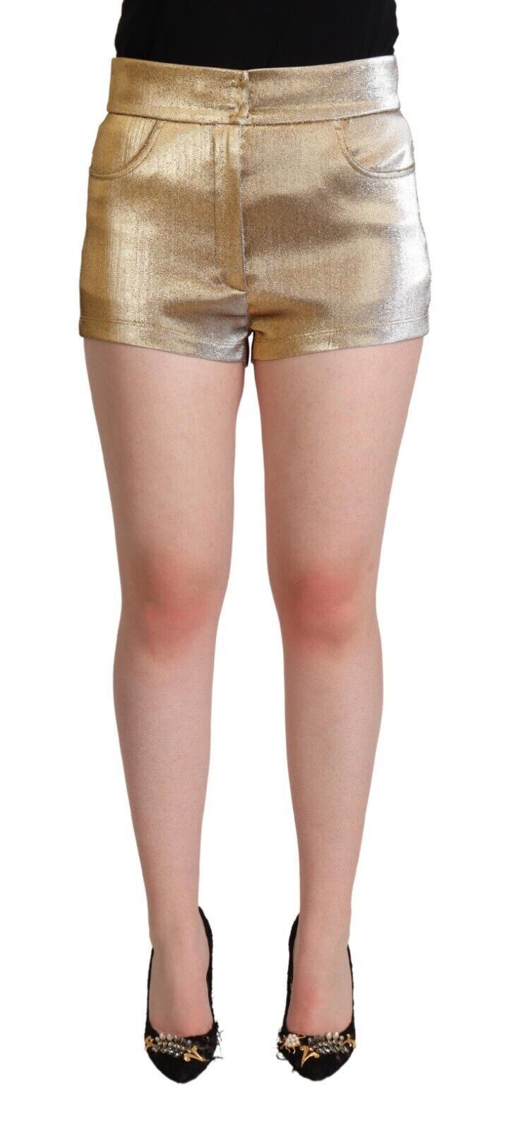 Metallic Gold Cotton Mid Waist Hot Pants Shorts - ventzia