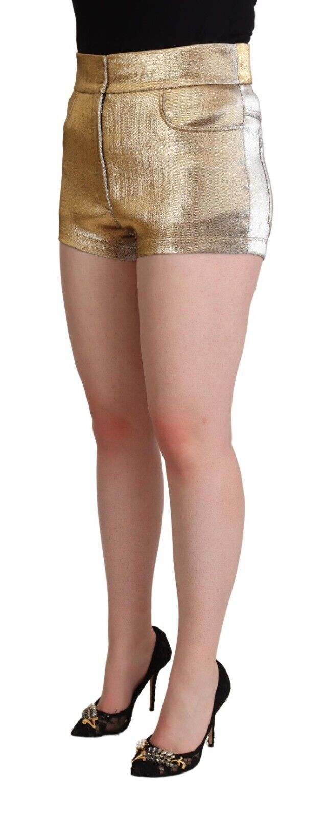 Metallic Gold Cotton Mid Waist Hot Pants Shorts - ventzia