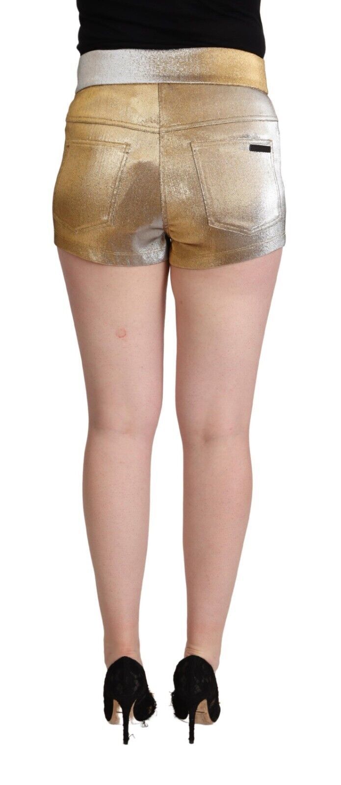 Metallic Gold Cotton Mid Waist Hot Pants Shorts - ventzia