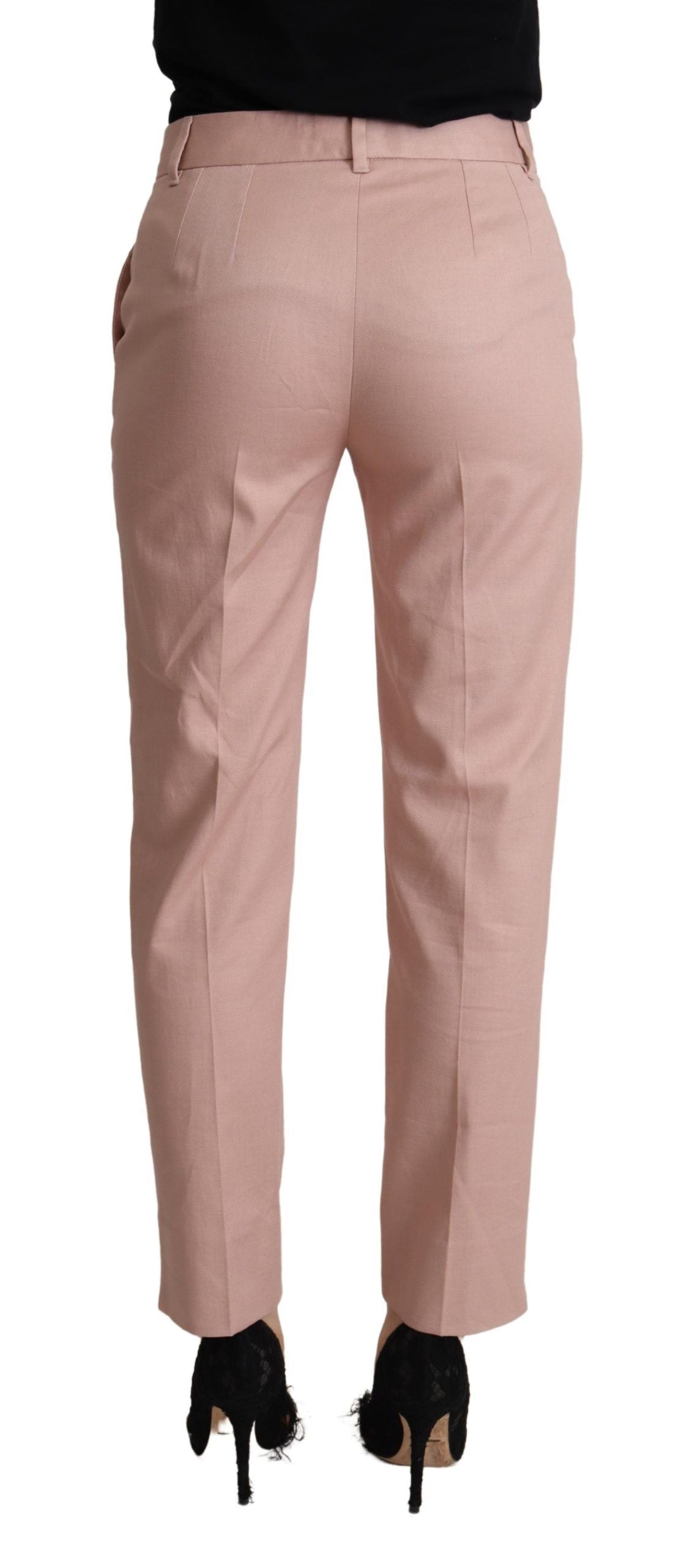 Pink Cotton Mid Waist Trouser Tapered Pants - ventzia