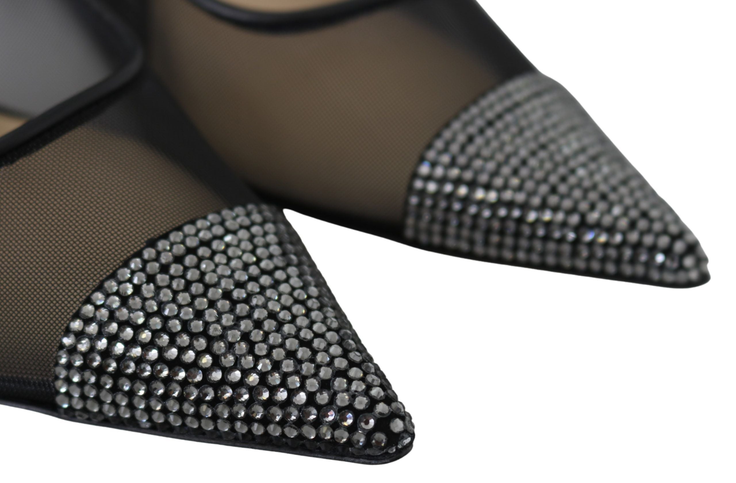 Elegant Black Mesh Crystal Pumps - ventzia