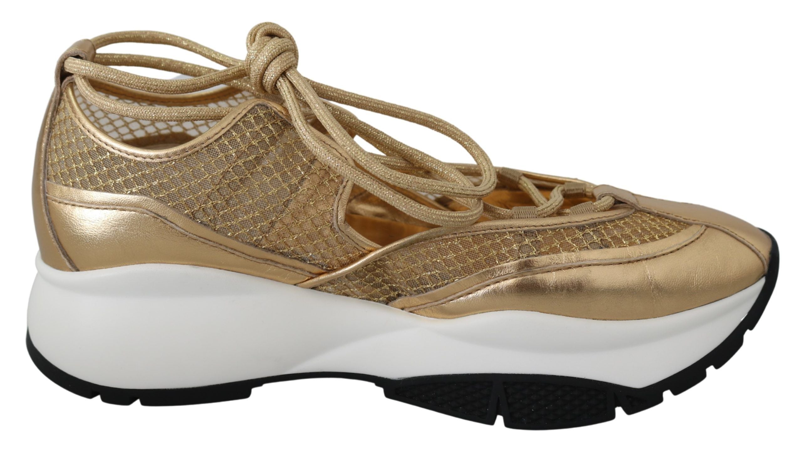 Golden Glamour Mesh Leather Sneakers - ventzia