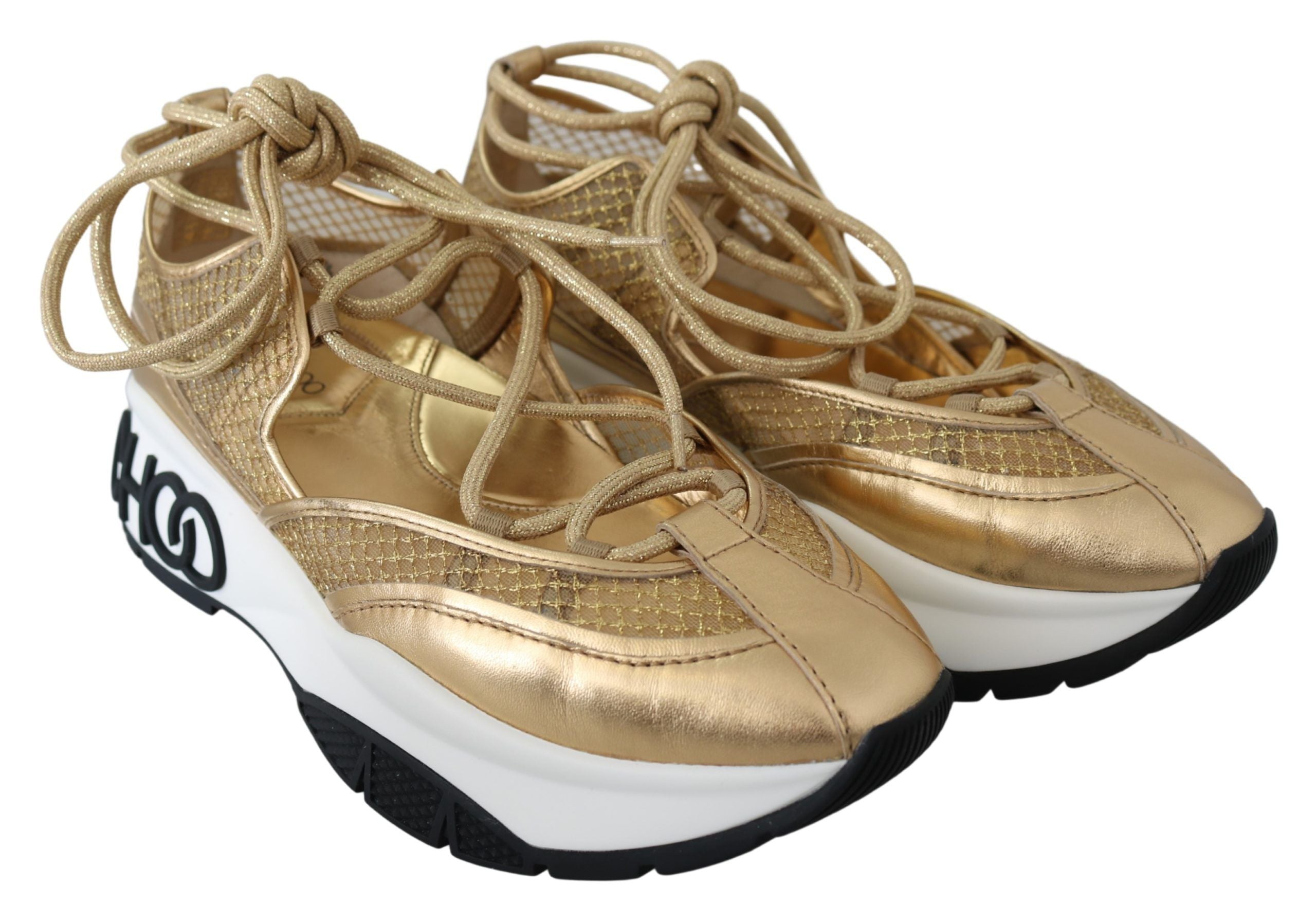 Golden Glamour Mesh Leather Sneakers - ventzia