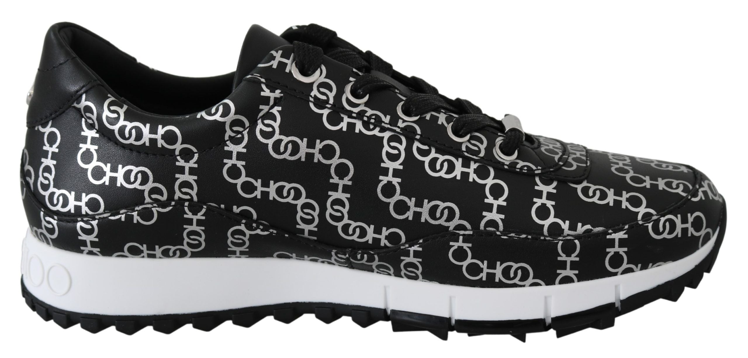 Elegant Black & Silver Leather Sneakers - ventzia