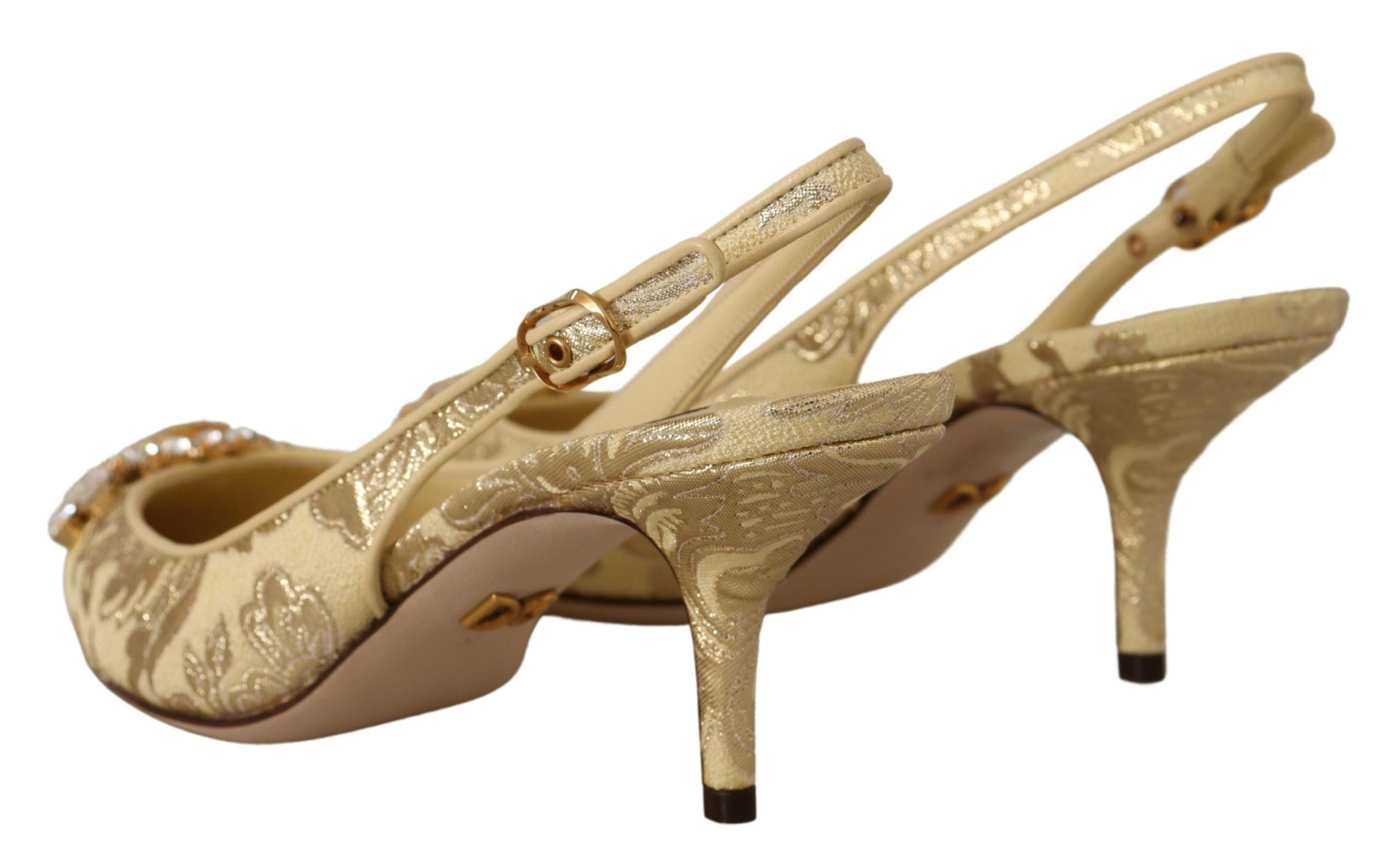 Gold Crystal Slingbacks Pumps Heels Shoes - ventzia