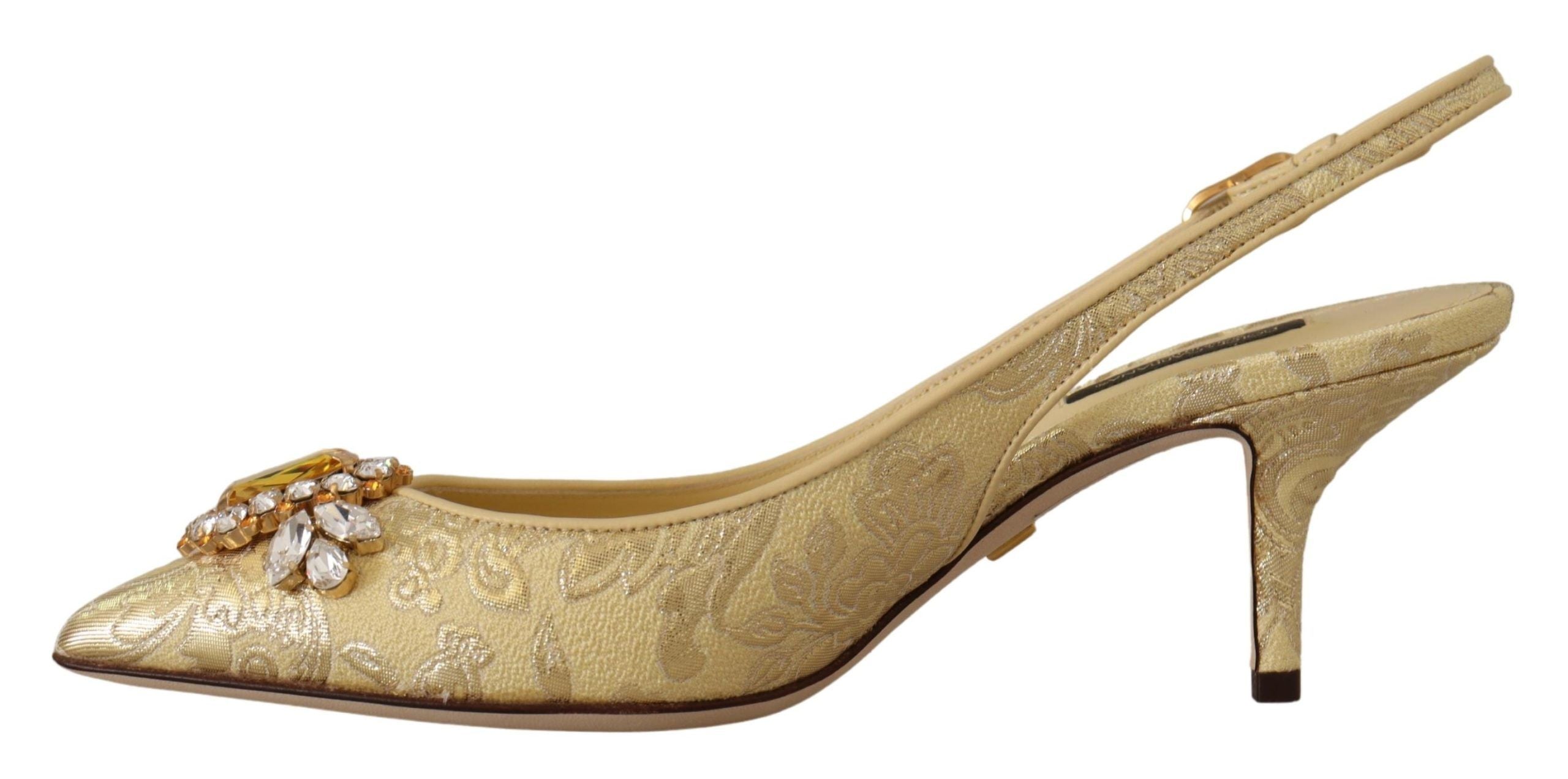Gold Crystal Slingbacks Pumps Heels Shoes - ventzia