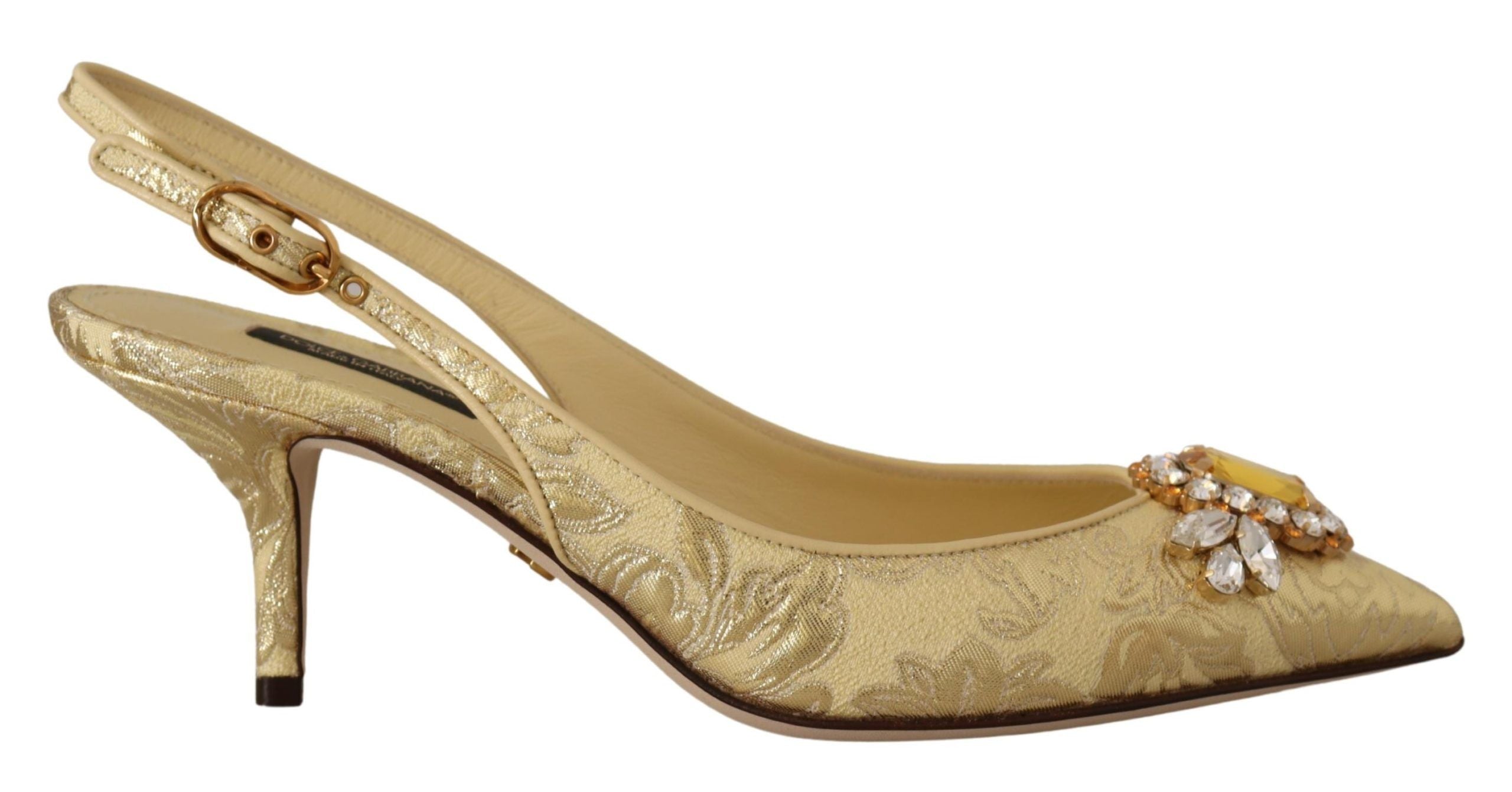 Gold Crystal Slingbacks Pumps Heels Shoes - ventzia
