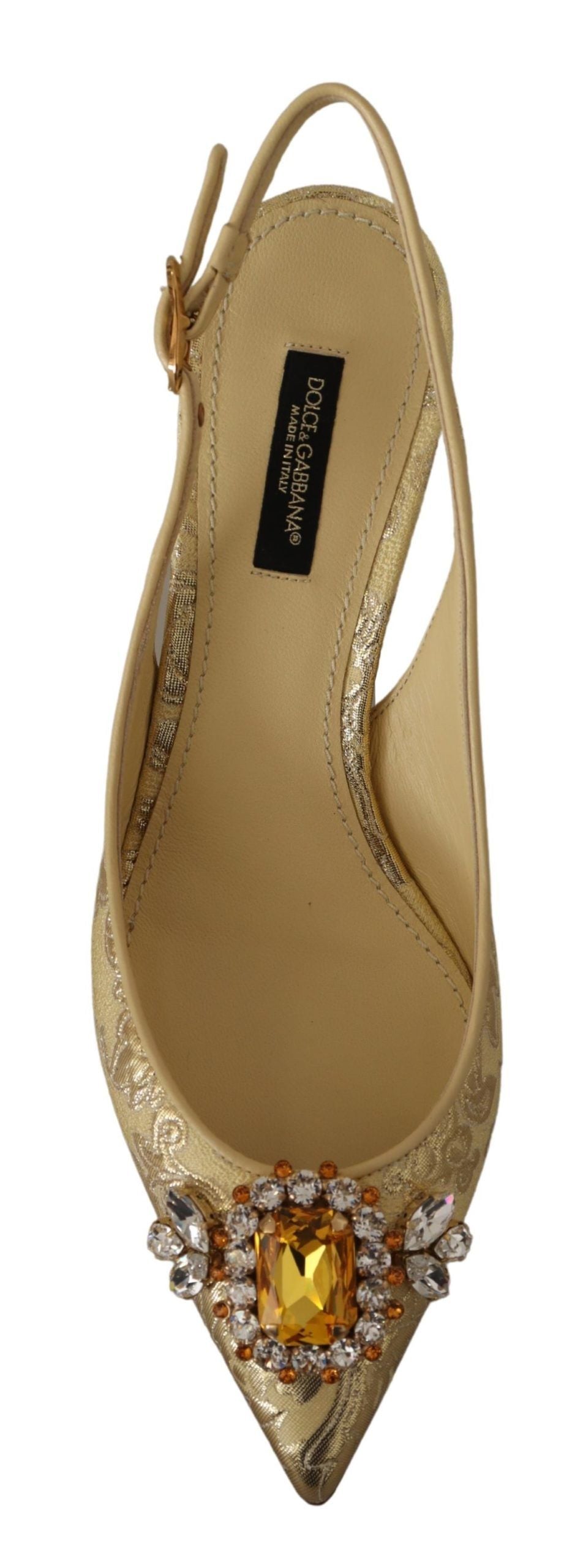 Gold Crystal Slingbacks Pumps Heels Shoes - ventzia