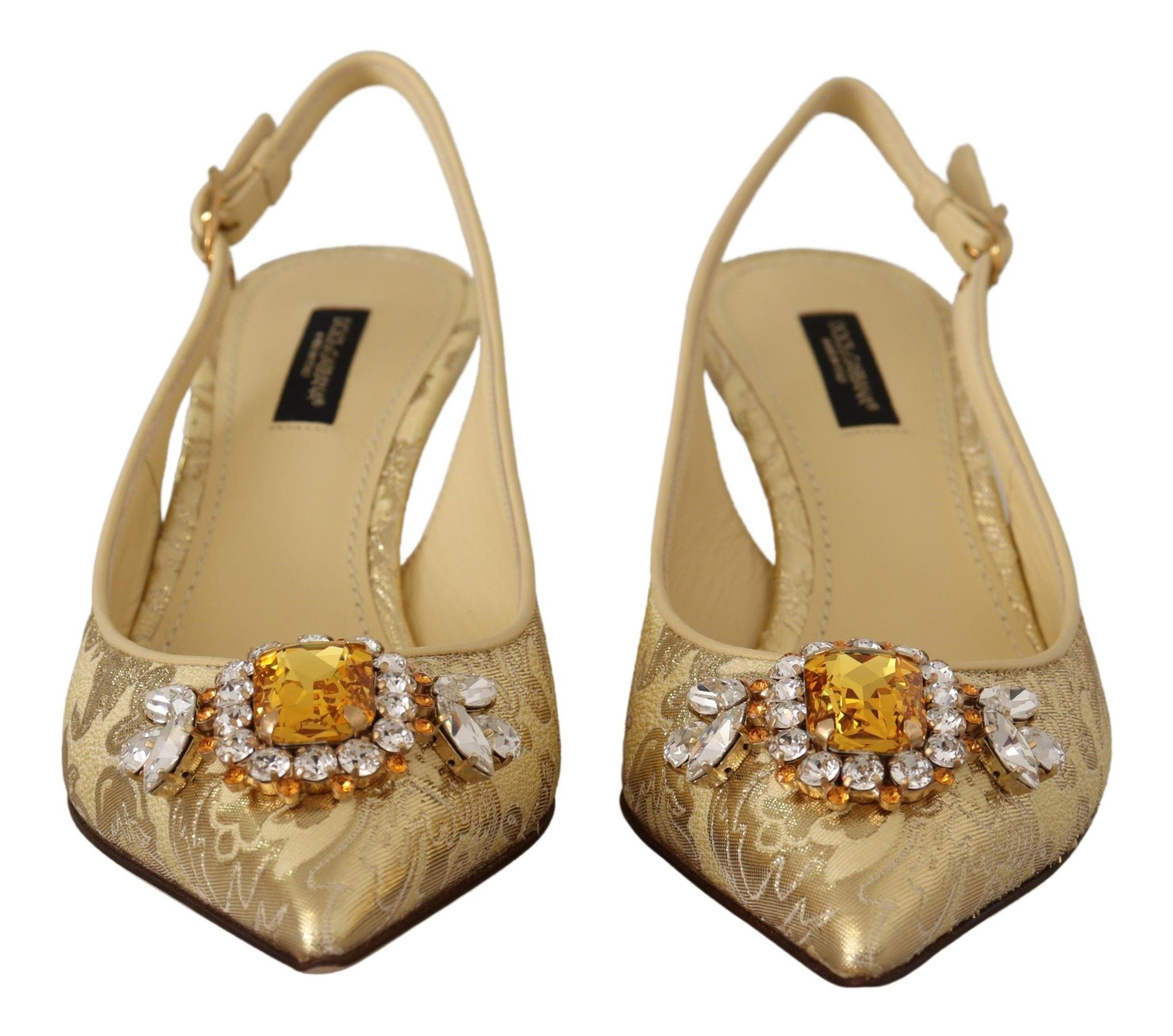 Gold Crystal Slingbacks Pumps Heels Shoes - ventzia