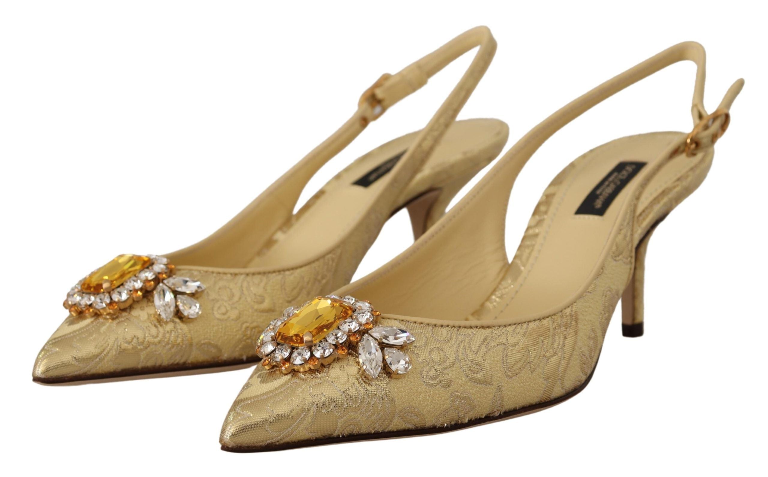 Gold Crystal Slingbacks Pumps Heels Shoes - ventzia