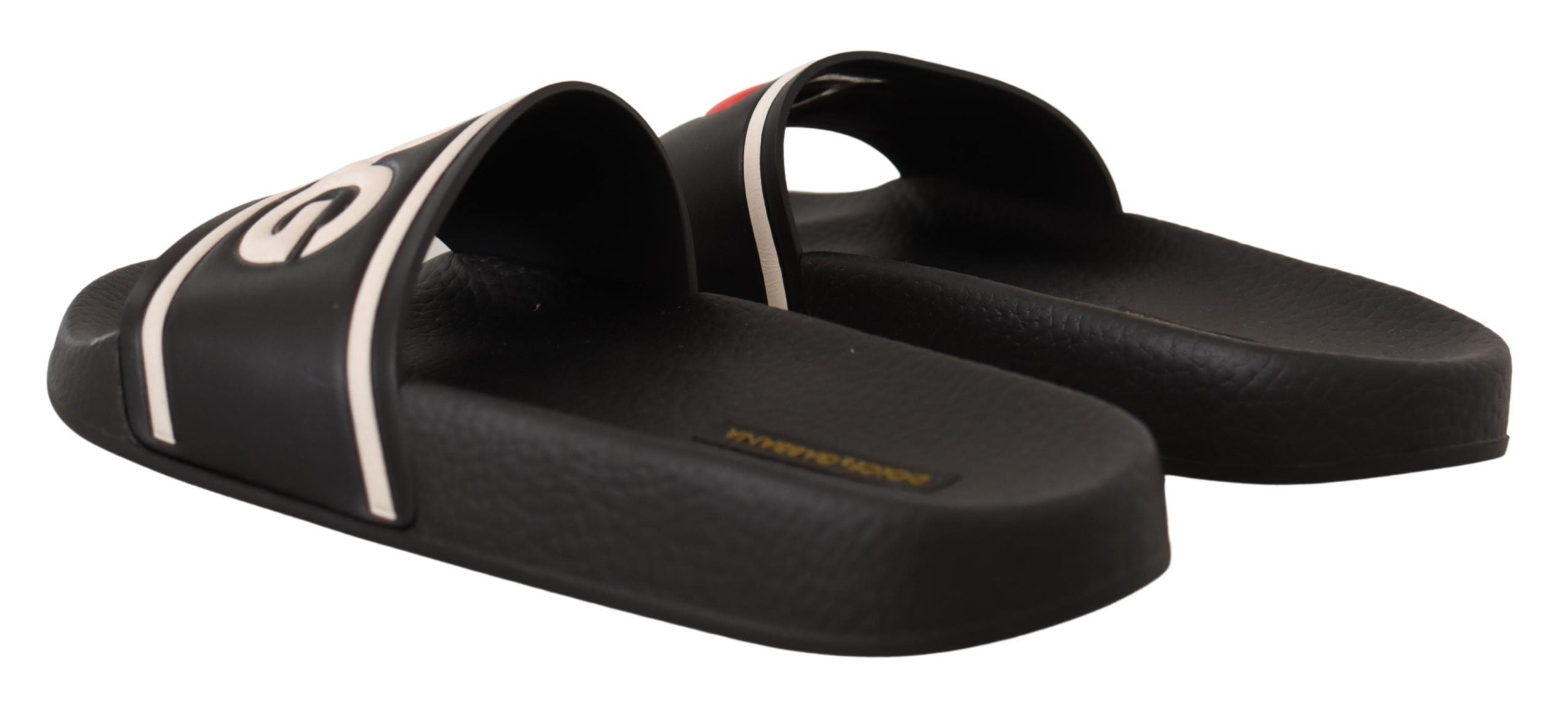Black Leather I Love D&G Slides Sandals - ventzia
