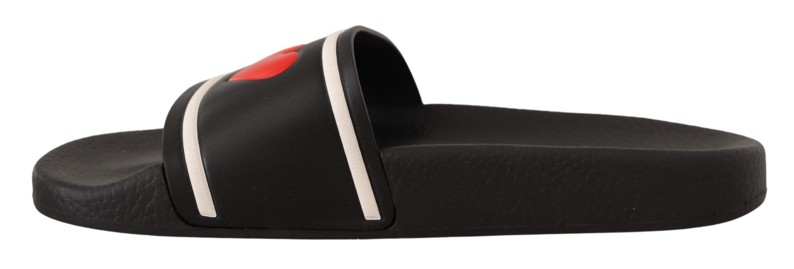 Black Leather I Love D&G Slides Sandals - ventzia