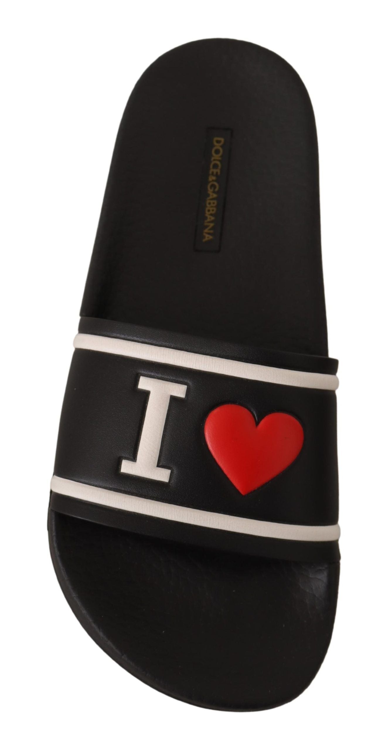 Black Leather I Love D&G Slides Sandals - ventzia