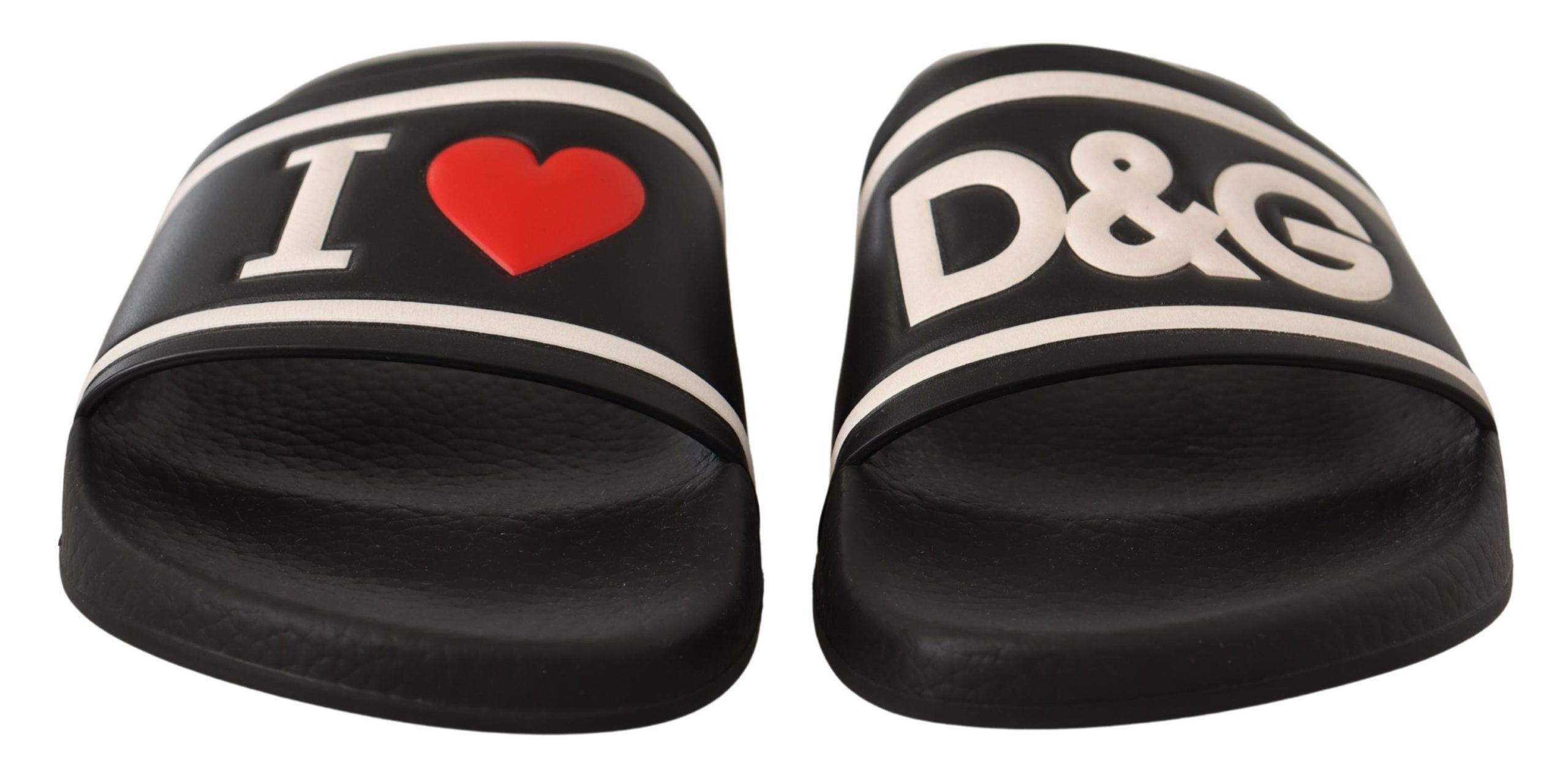 Black Leather I Love D&G Slides Sandals - ventzia