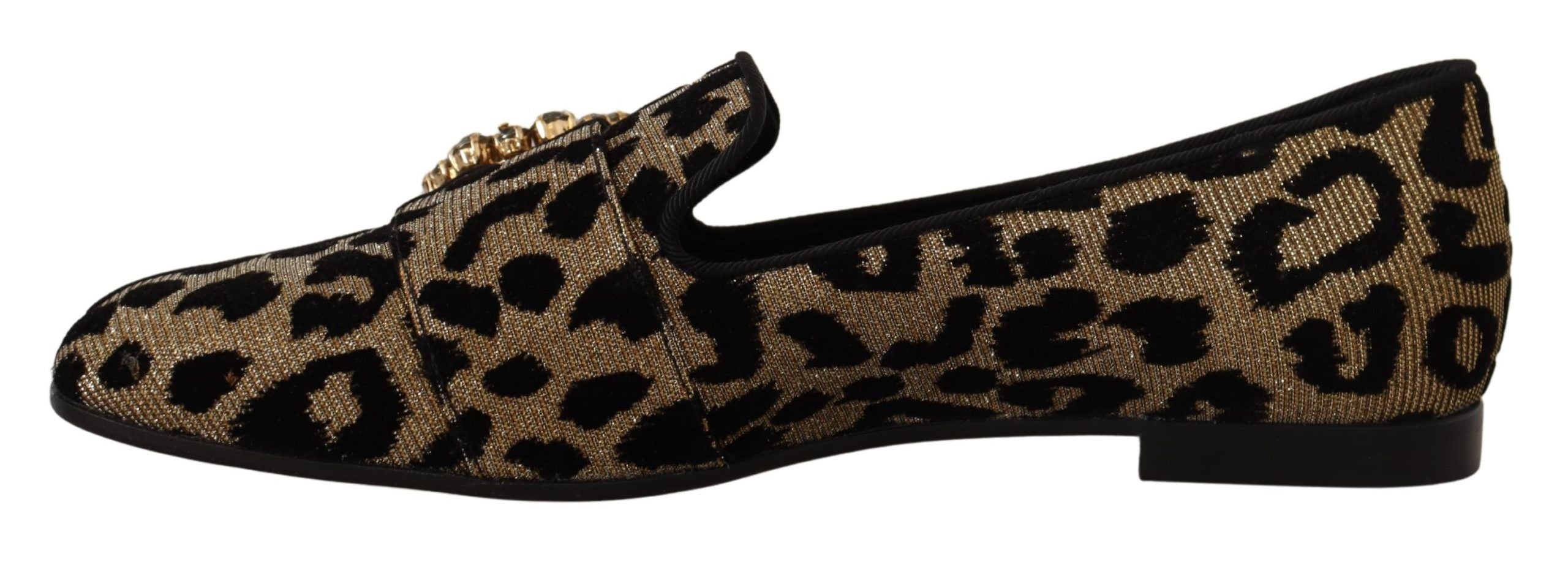 Gold Leopard Print Crystals Loafers Shoes - ventzia