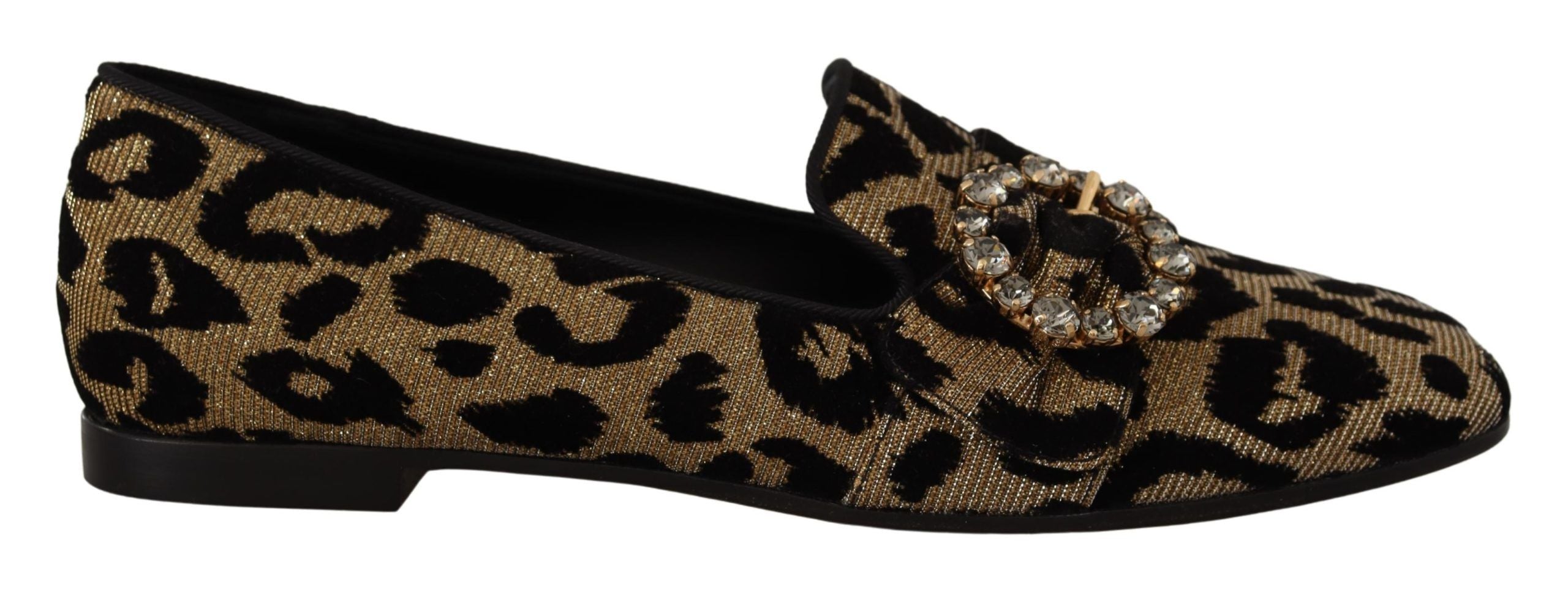 Gold Leopard Print Crystals Loafers Shoes - ventzia