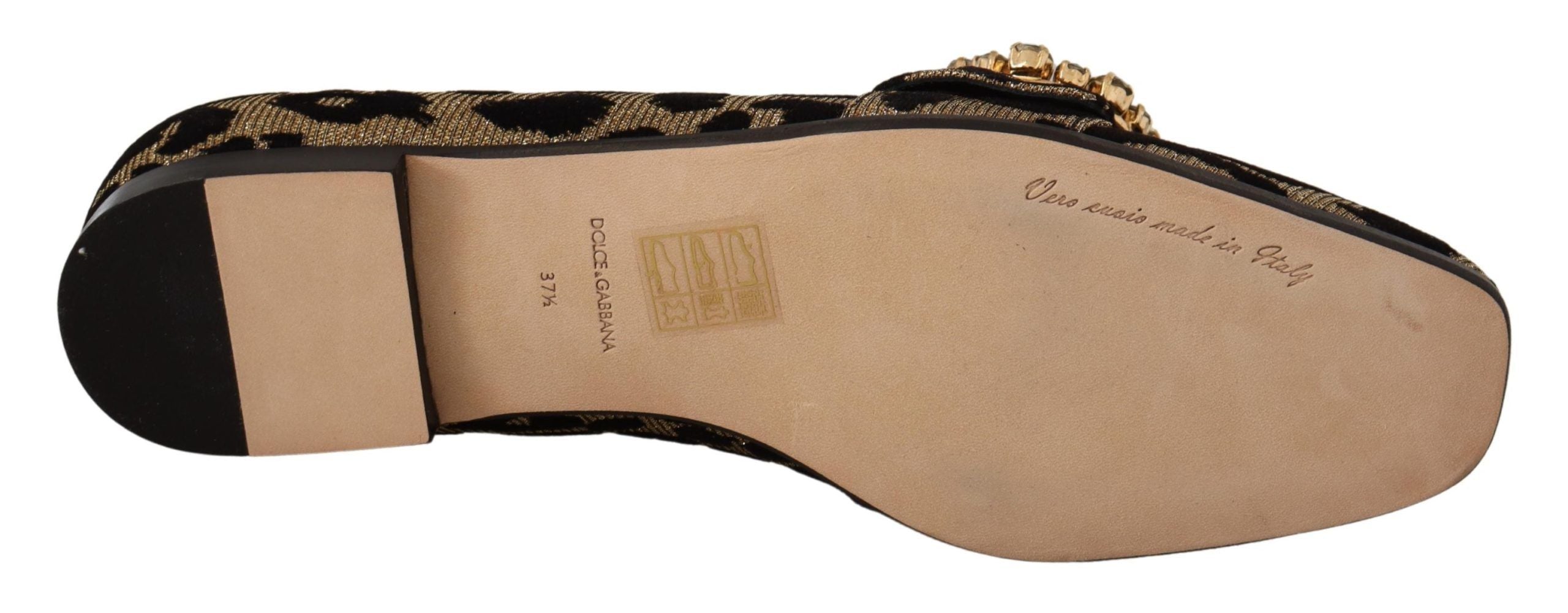 Gold Leopard Print Crystals Loafers Shoes - ventzia