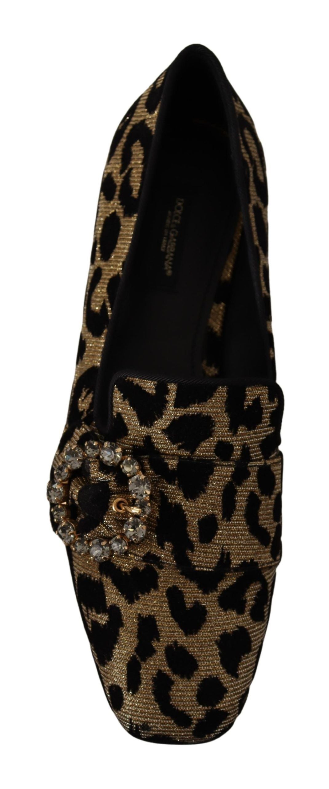Gold Leopard Print Crystals Loafers Shoes - ventzia
