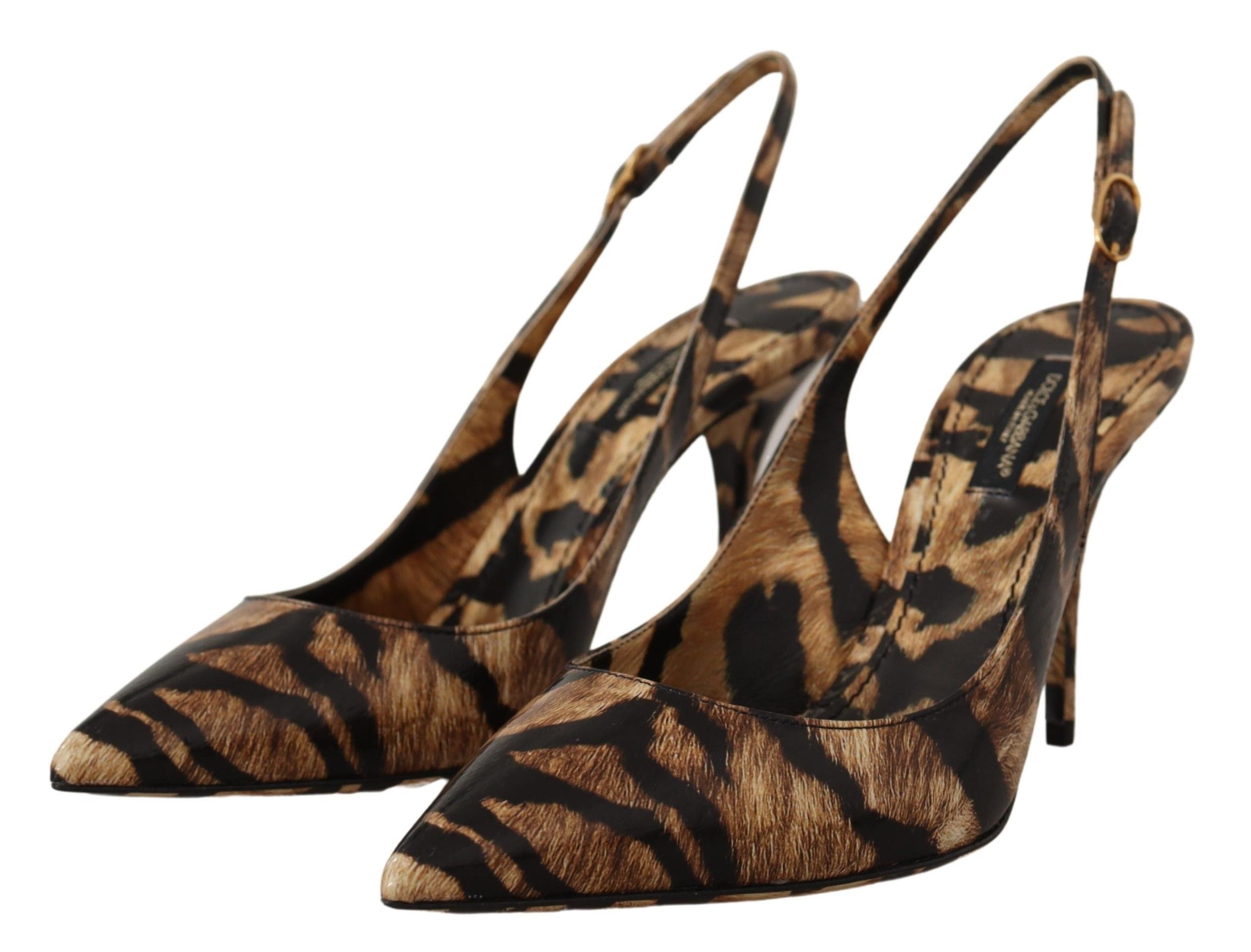 Brown Slingbacks Leather Tiger Shoes - ventzia