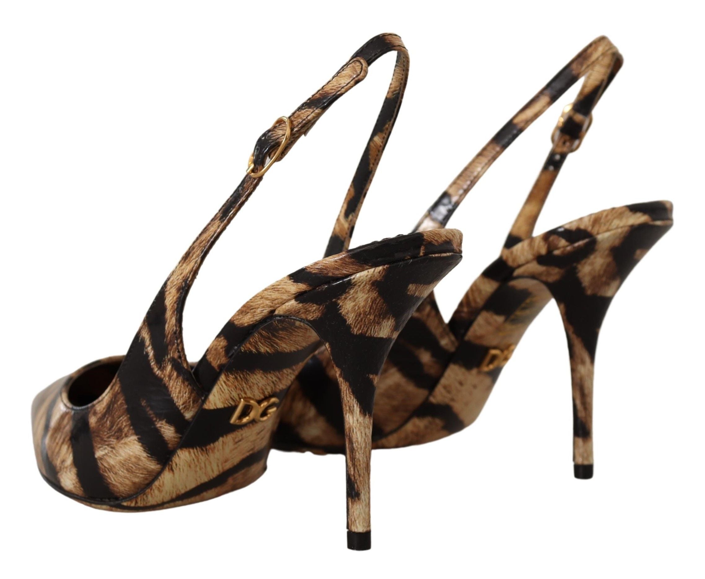 Brown Slingbacks Leather Tiger Shoes - ventzia