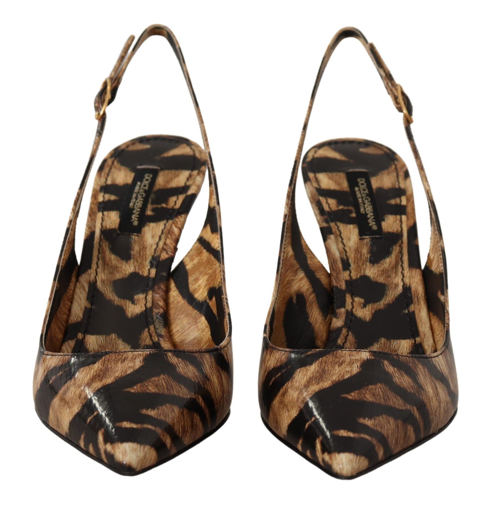 Brown Slingbacks Leather Tiger Shoes - ventzia