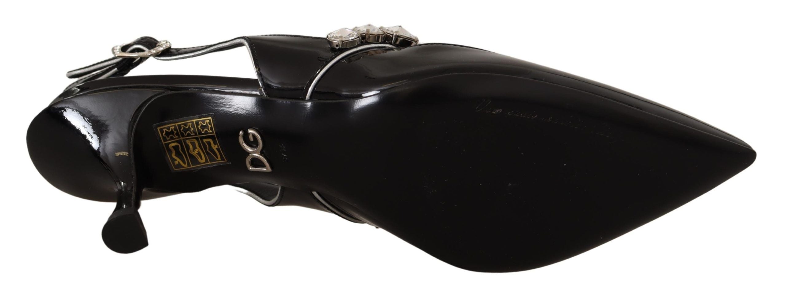 Black Patent Leather Crystal Slingbacks Shoes - ventzia