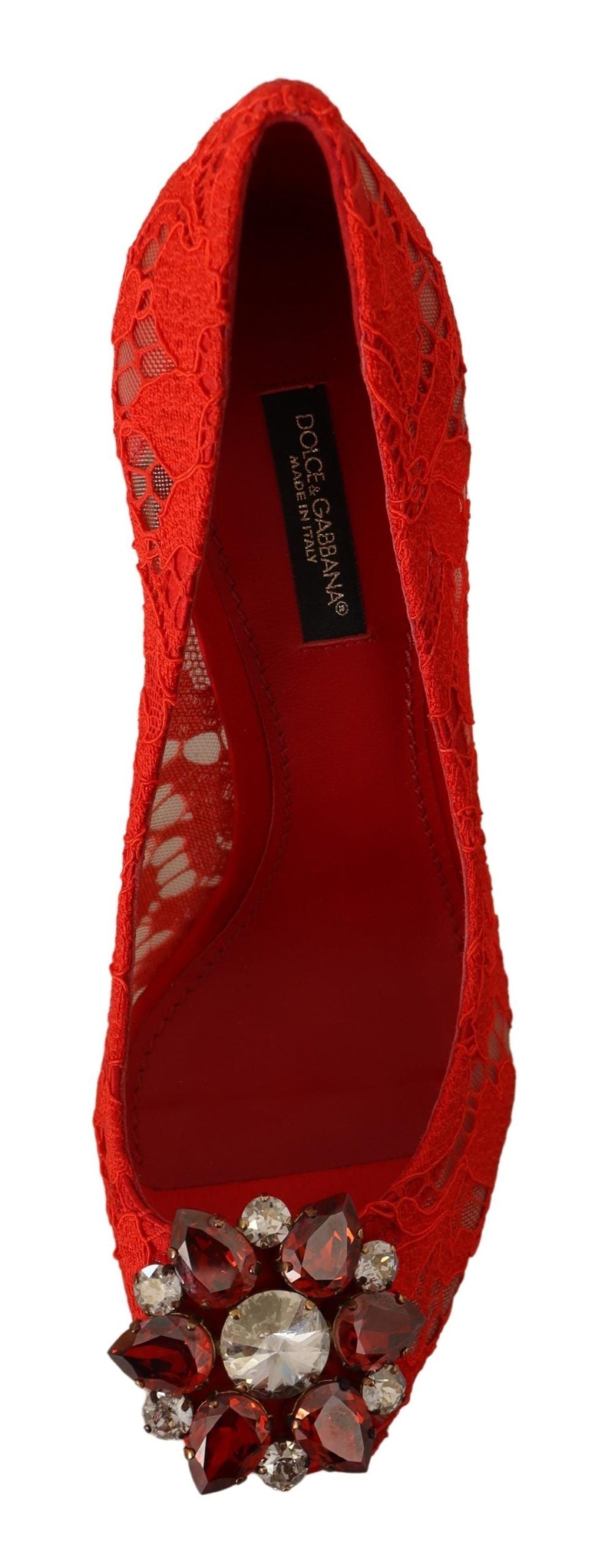 Red Taormina Lace Crystal Heels Pumps - ventzia