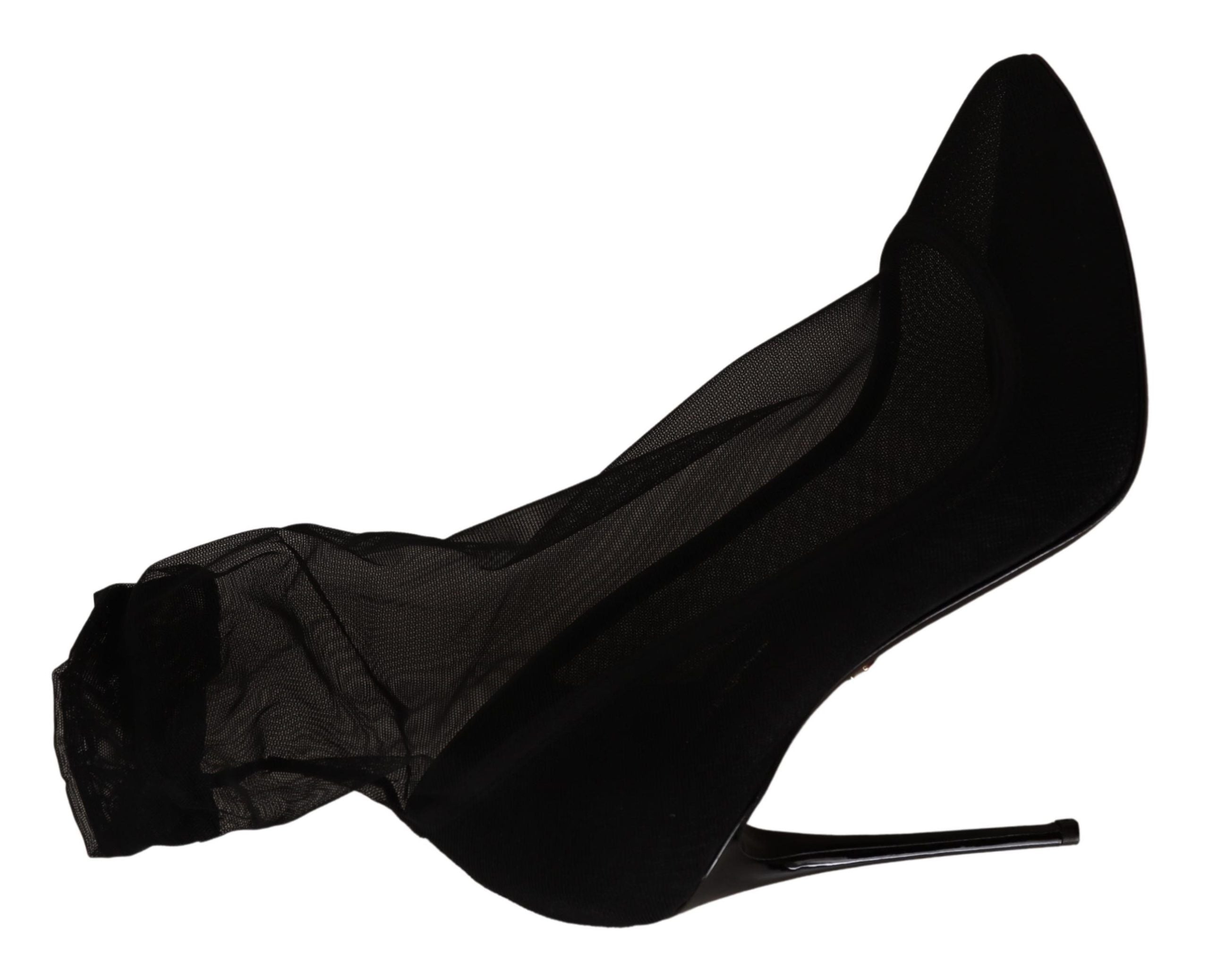 Black Tulle Stretch Boots Pumps Shoes - ventzia