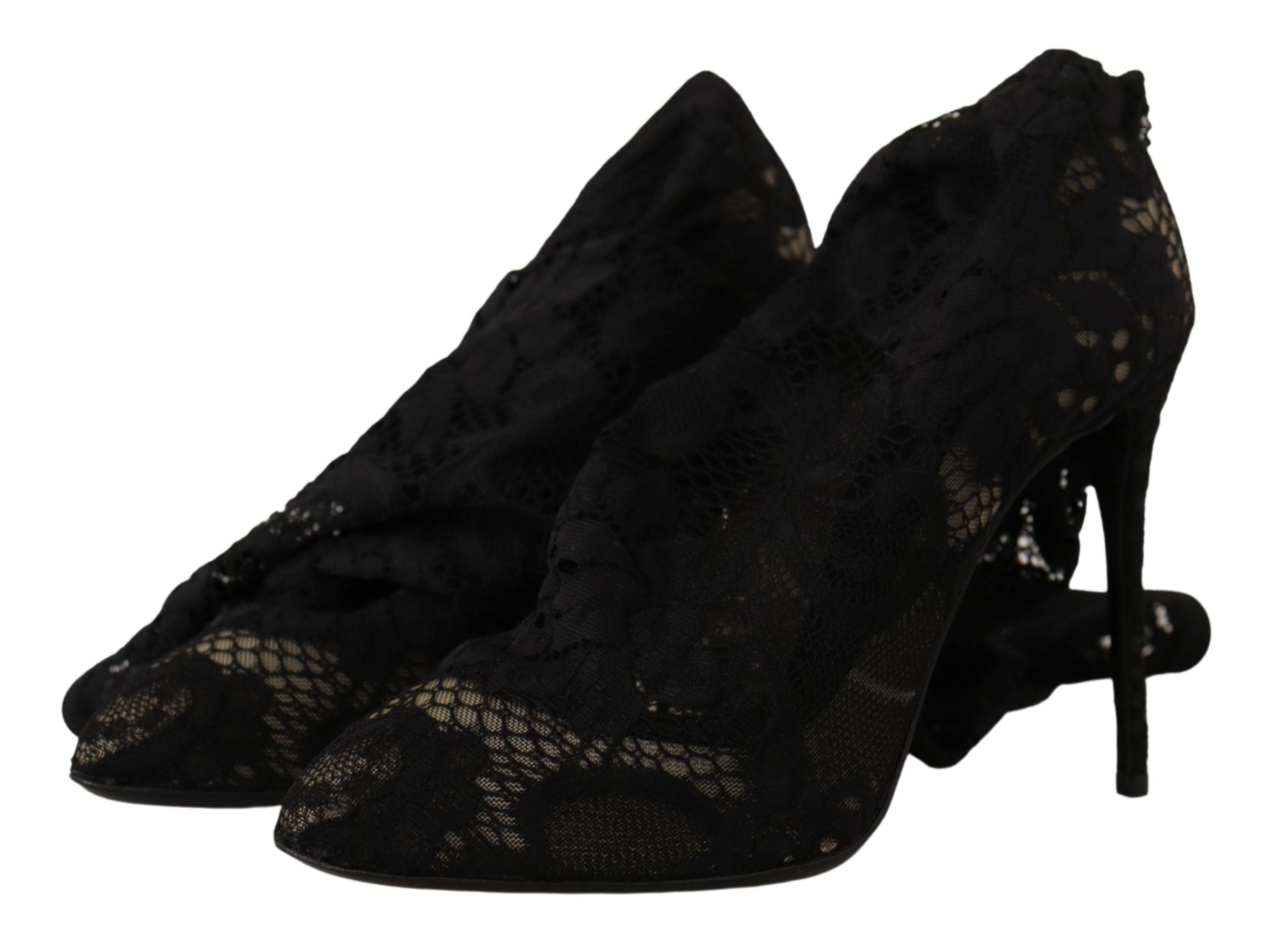 Black Stretch Socks Taormina Lace Boots Shoes - ventzia