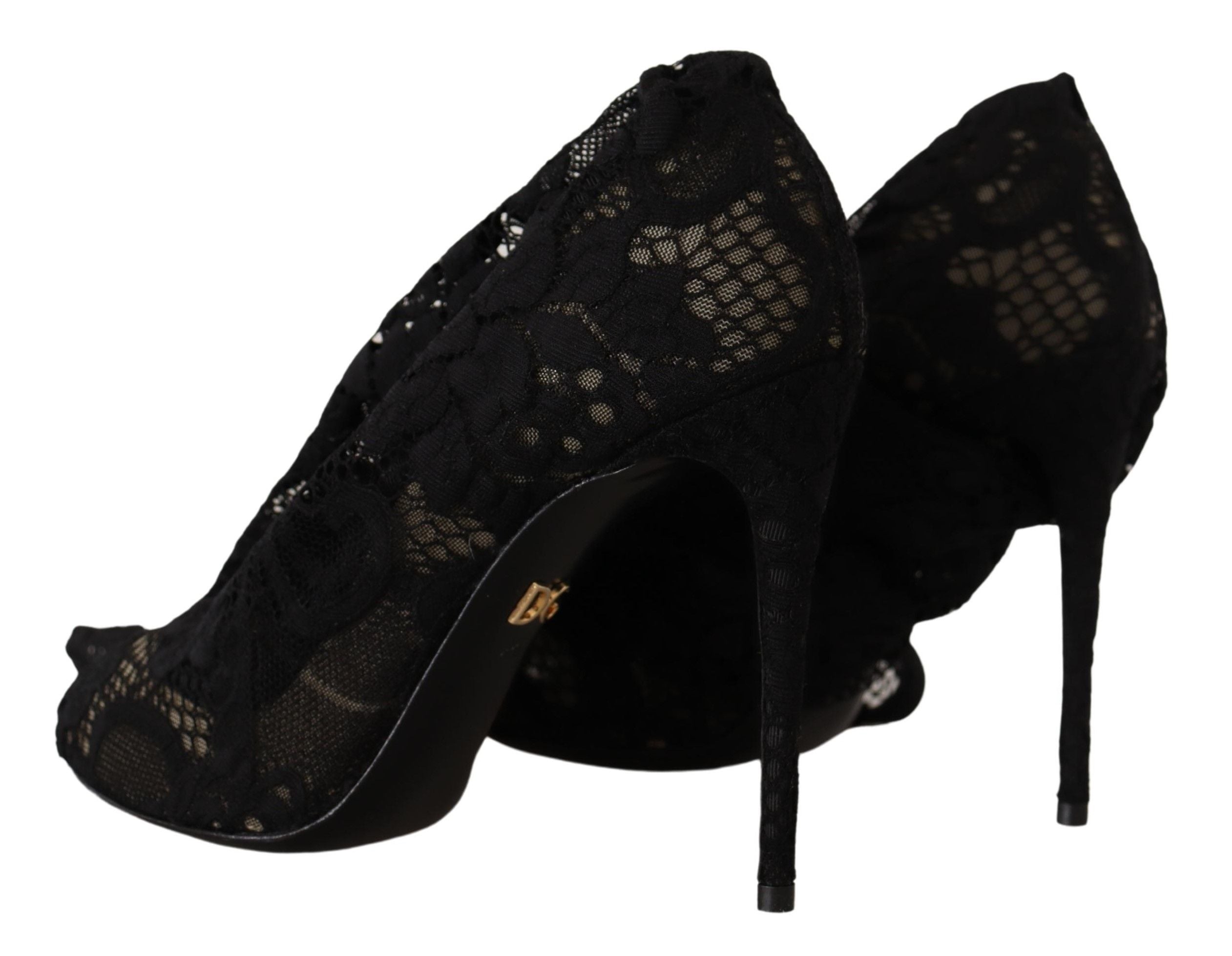 Black Stretch Socks Taormina Lace Boots Shoes - ventzia