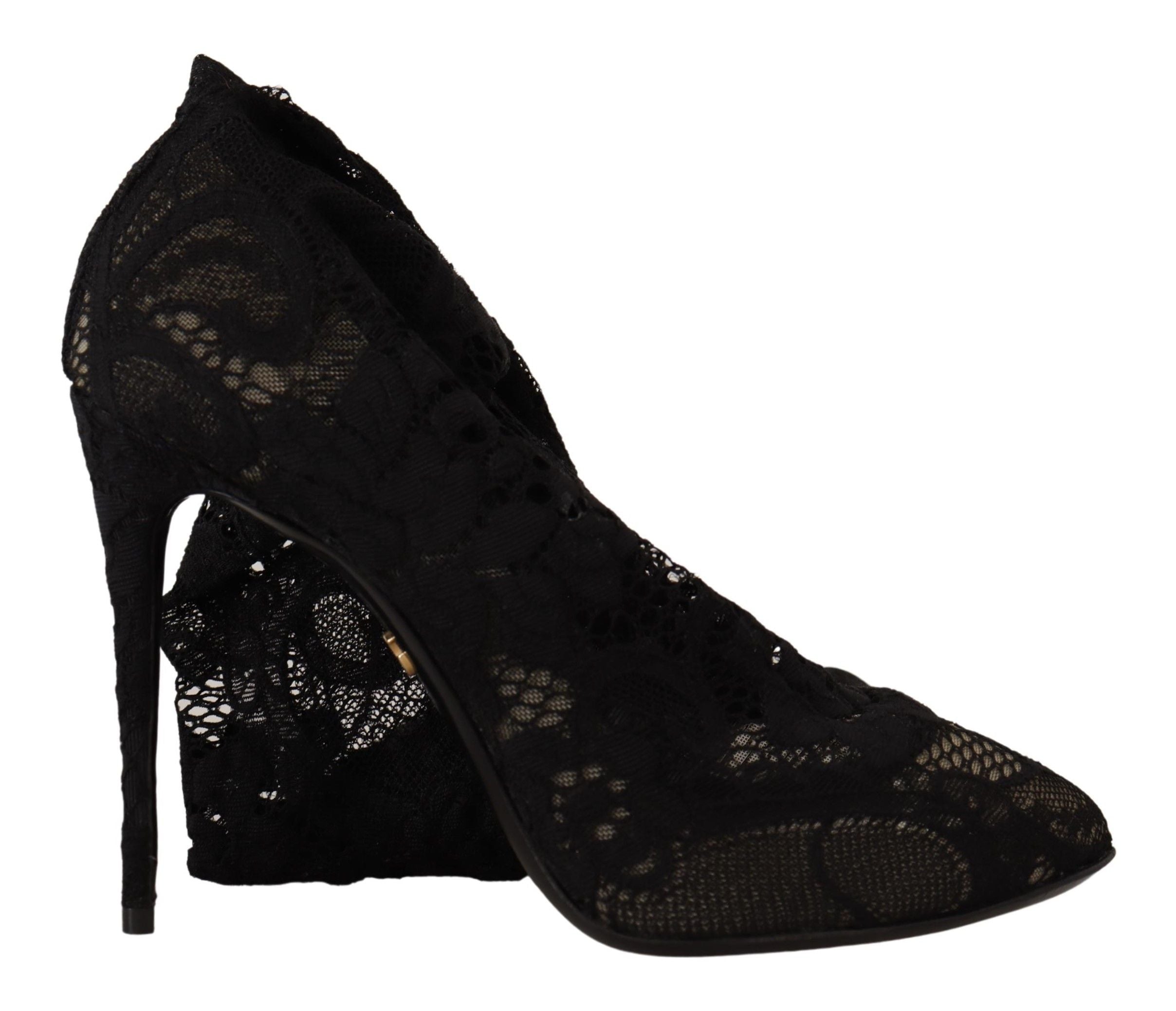 Black Stretch Socks Taormina Lace Boots Shoes - ventzia