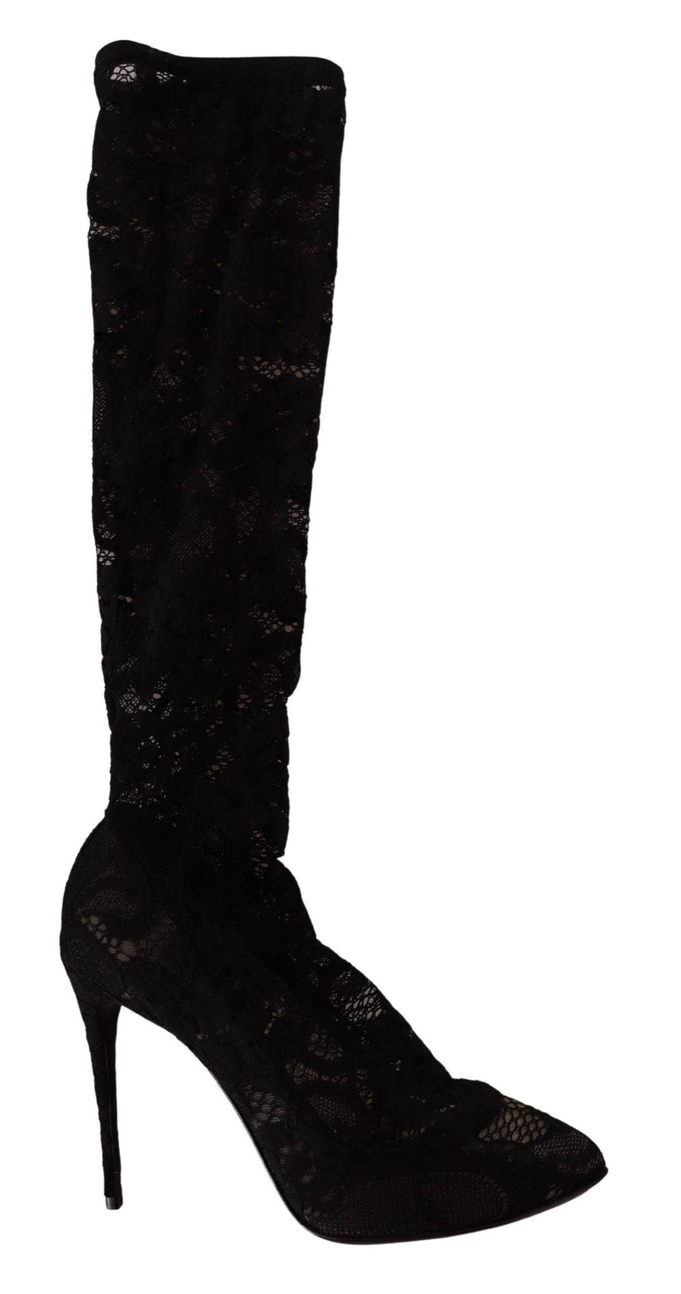 Black Stretch Socks Taormina Lace Boots Shoes - ventzia